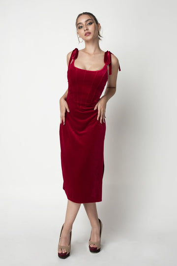 Red Corset Velvet Dress Double Second